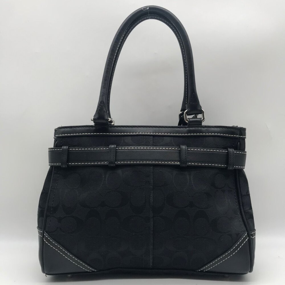 Coach Black Signature Canvas Hampton Belted Satchel Bag - Picture 2 of 12